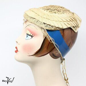 Vintage Pink and Tan Houndstooth Hat with Feather Vintage | Accessories | Vintage Pink And Tan Houndstooth Hat  main image 2